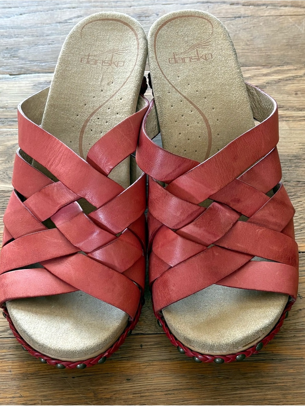 Dansko Tory Red Leather Wedge Sandals Size EU 38